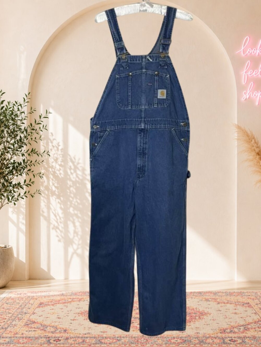 Carhartt Blue Denim Bib Overalls Men's 38x30 Workwear Streetwear - Picture 2 of 12